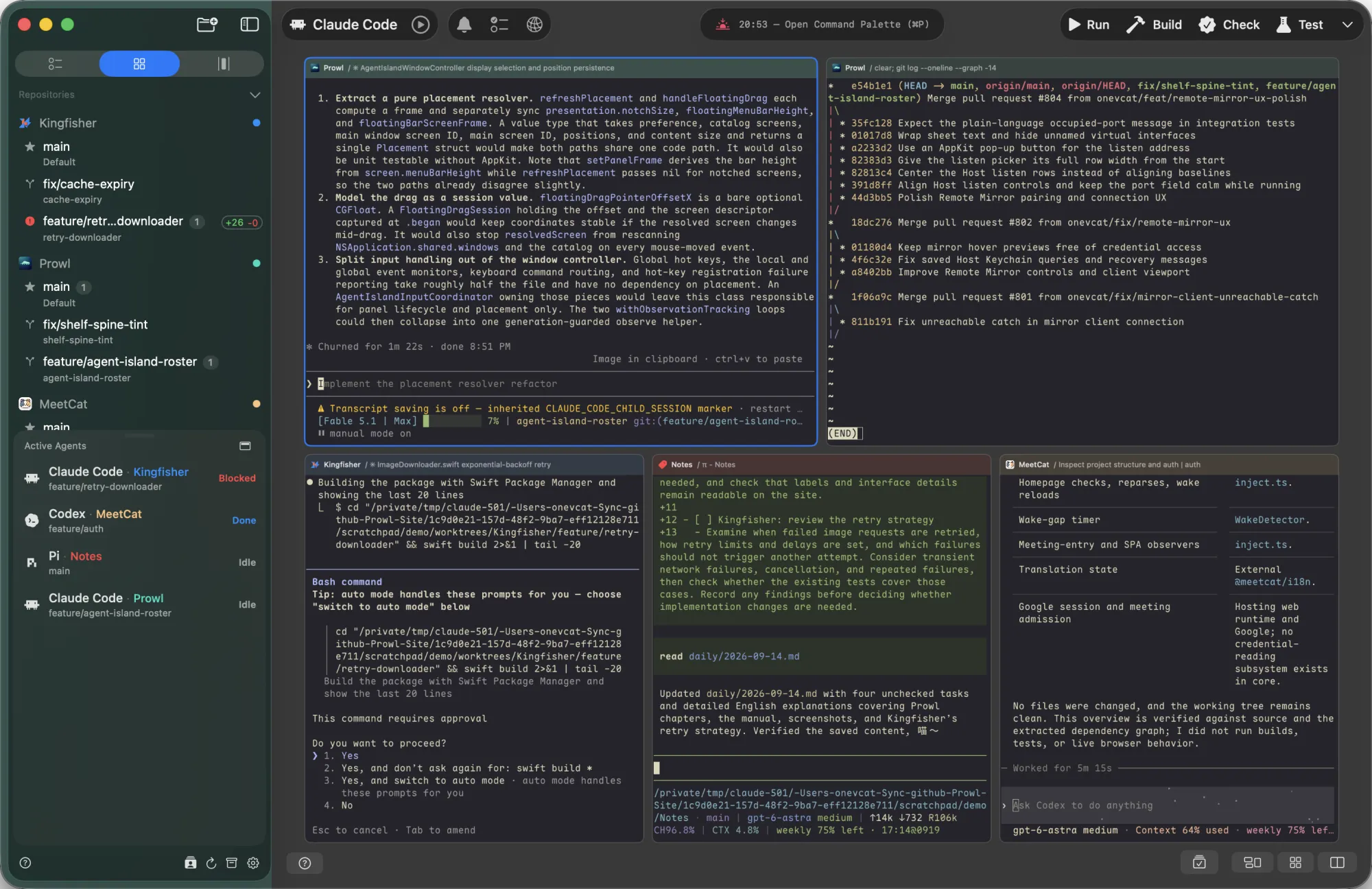 Canvas view with agent terminals tiled as cards